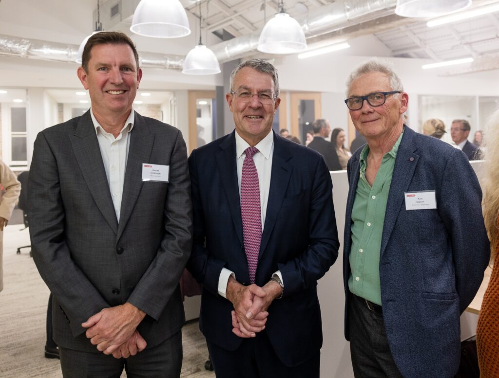 Screenrights Chief Executive James Dickinson, Attorney-General of Australia Mark Dreyfus KC MP, and Screenrights Board Chair Kim Dalton